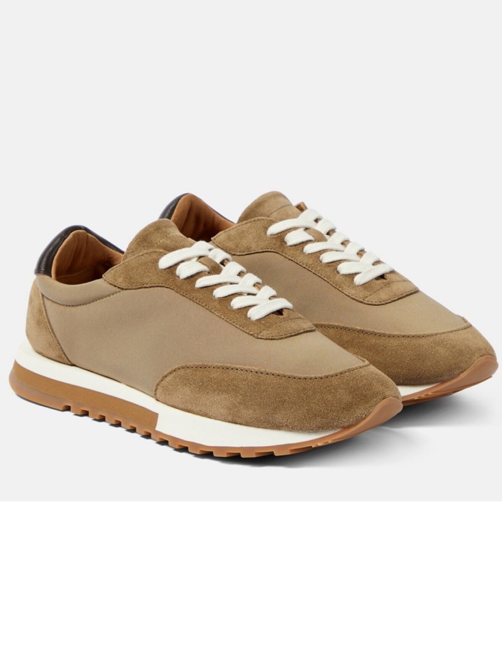 The Row Beige and White Suede-Trim Sneakers
